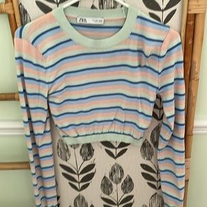 ✴️ EUC ZARA STRIPED BLUE PINK SWEATER TOP SIZE SMALL LONG SLEEVE
